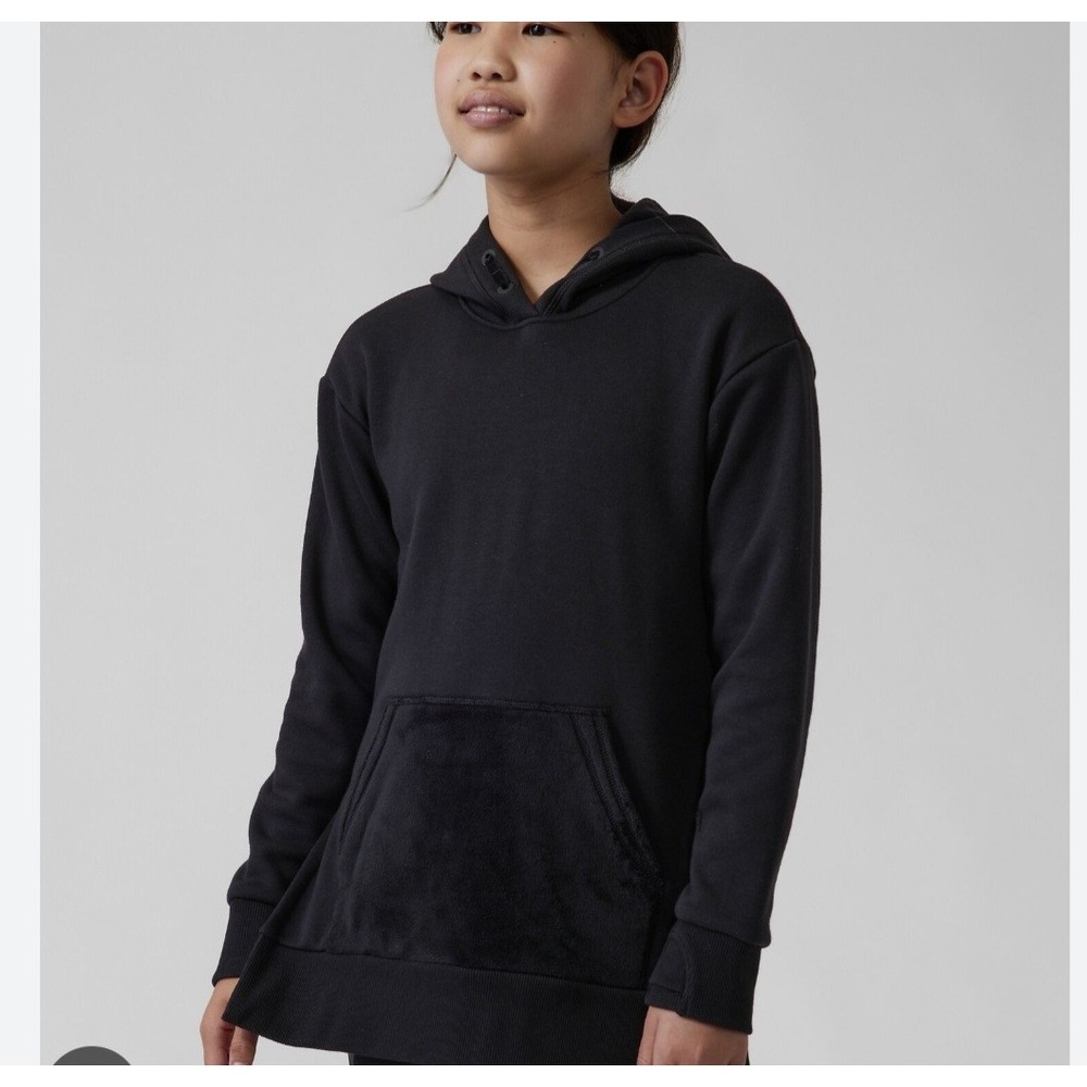 Athleta Girl Black Cheer You On Hoodie Sweatshirt Girls‎ L 12 Side Slits